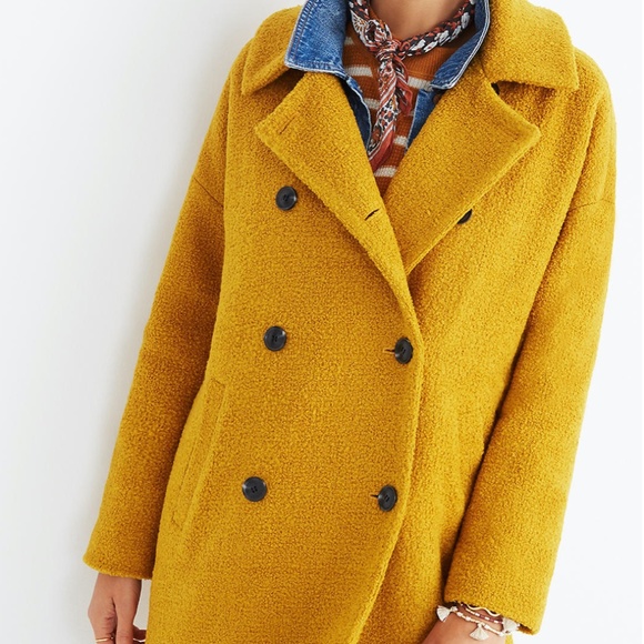 Madewell Bouclé Wool Double Breasted Cocoon Coat - Large -Mustard Yellow - Picture 9 of 10